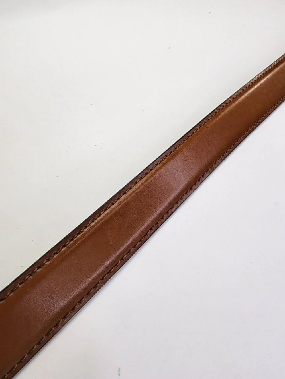 Men's Brown Leather Belt Silver Tone Buckle Size 36 Handmade in Italy Casual